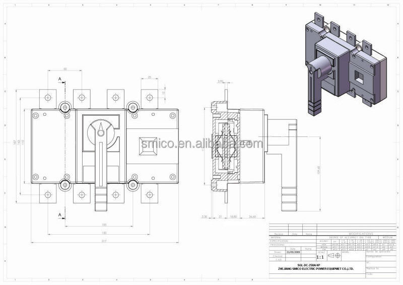 SGL 630A 1000V DC isolator switch/solar system change over switch