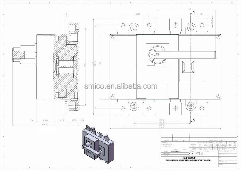 SGL 630A 1000V DC isolator switch/solar system change over switch