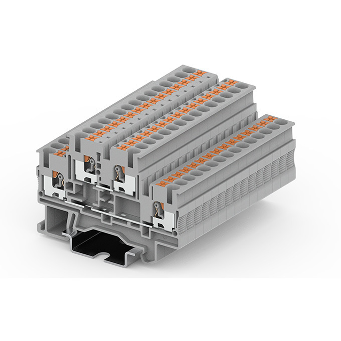 Factory direct sales Fast Wiring Connector Din Rail Terminal Block Pt2.5-3  Spring Connection Push In Conductors Wire Connector