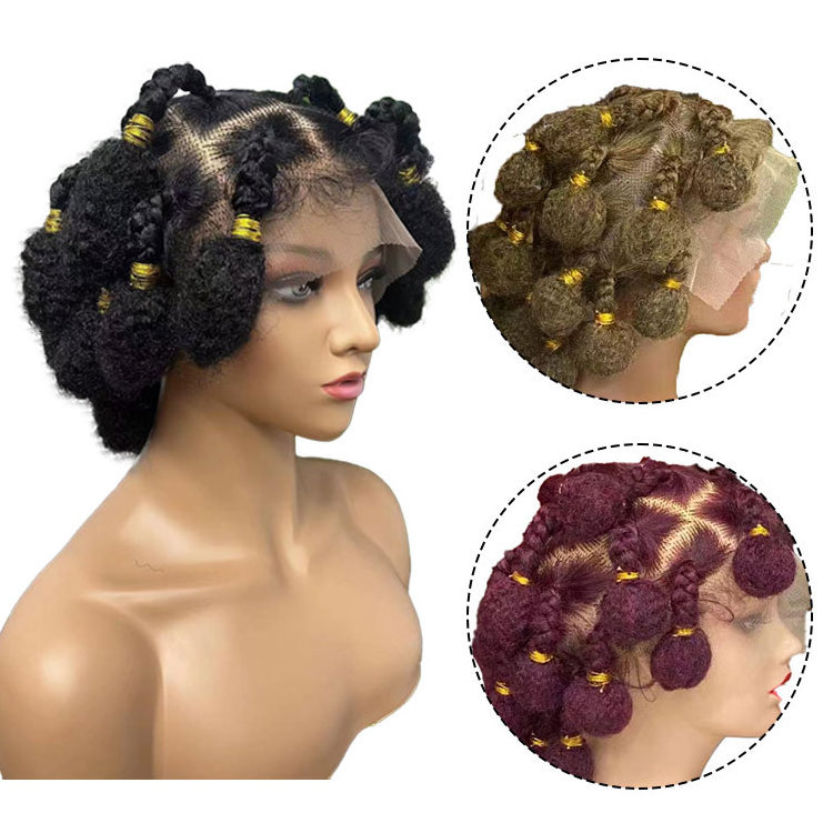 Wholesale Price Africa Full Lace Synthetic Braided Wigs Halloween Bnatu Knots Braided Wig 360 Lace Frontal Wig For Black Women