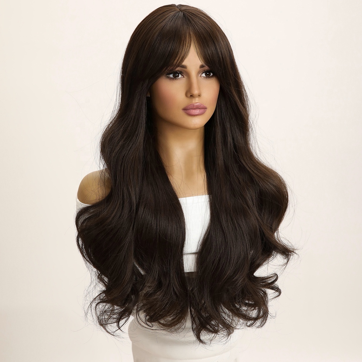 Hot selling  SMILCO Japanese and Korean style wigs black straight bangs large wavy curls wigs for white women