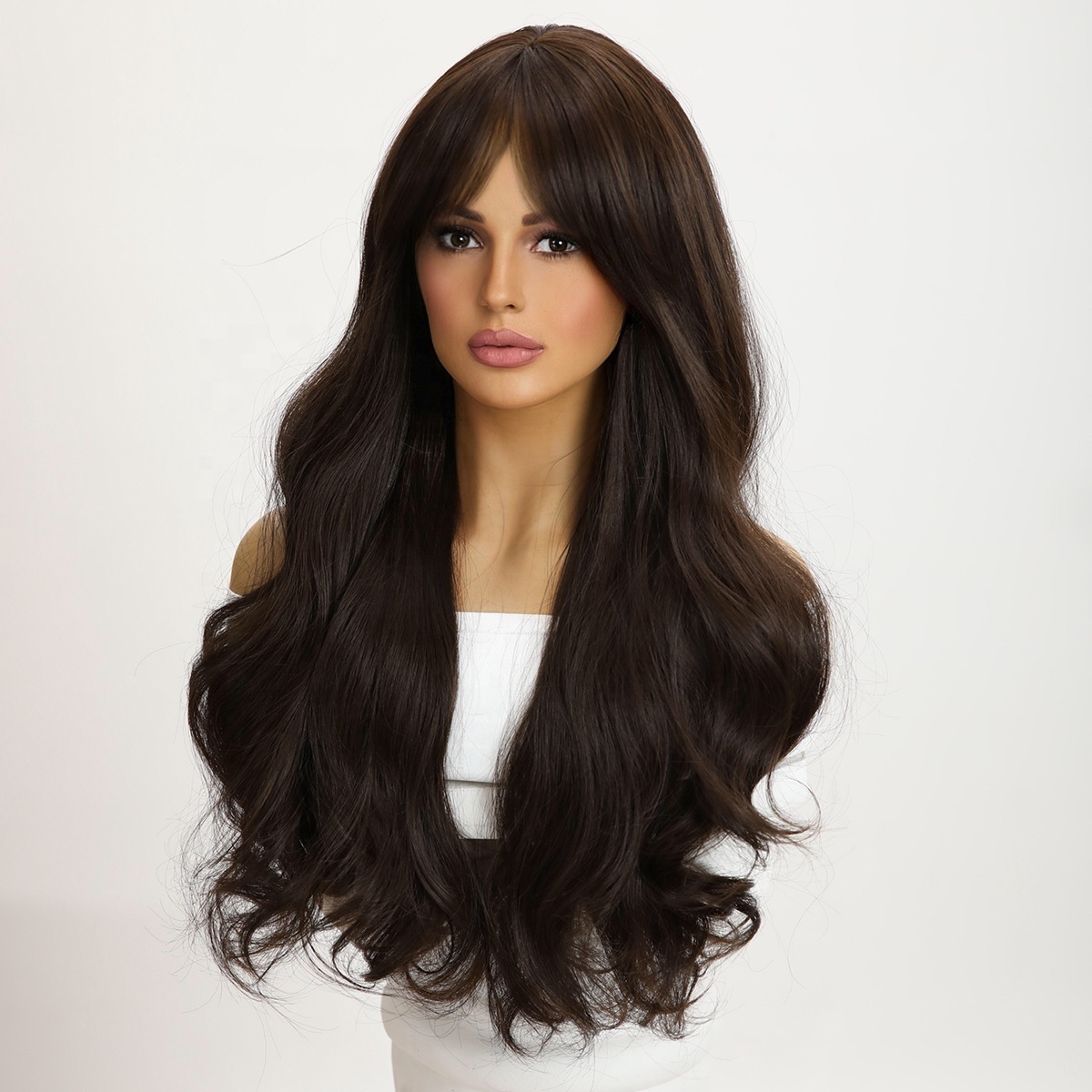 Hot selling  SMILCO Japanese and Korean style wigs black straight bangs large wavy curls wigs for white women