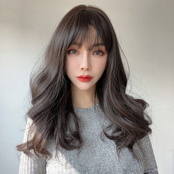 Wholesale hot selling wigs Japanese and Korean temperament silk wigs black tea colored wavy curly hair wigs