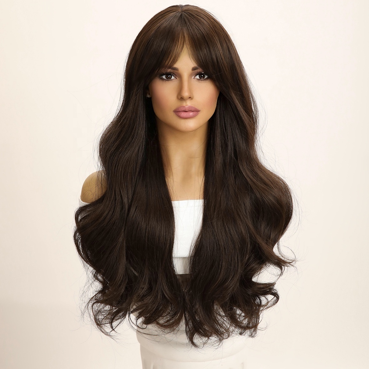 Hot selling  SMILCO Japanese and Korean style wigs black straight bangs large wavy curls wigs for white women