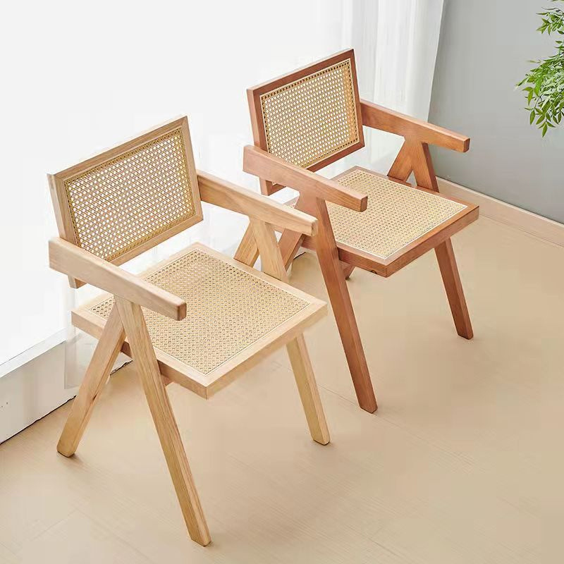 Nordic Modern Natural Antique Cane Wicker Office Living Room Solid Wood Rattan Armchair Dining Chair Leisure Chair