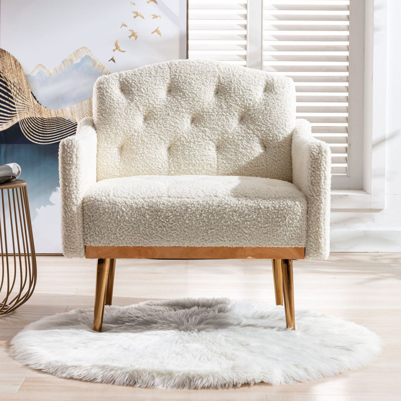 Nordic Upholstered Fabric Modern Teddy Boucle Living Room Comfy Accent Chair Furniture Single Sofa Chair