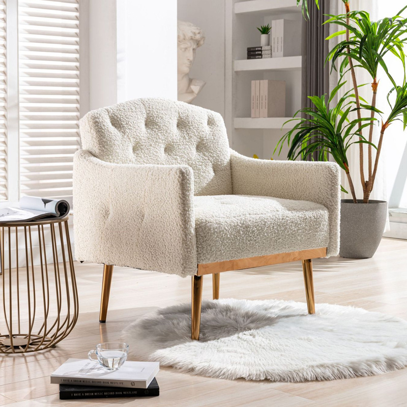 Nordic Upholstered Fabric Modern Teddy Boucle Living Room Comfy Accent Chair Furniture Single Sofa Chair