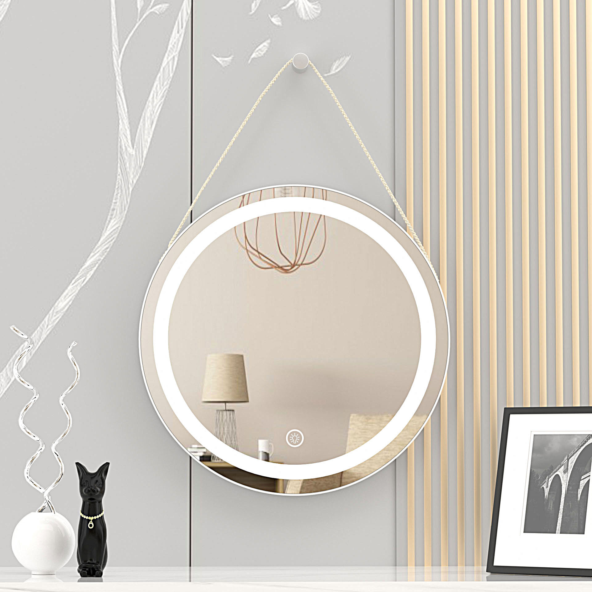 Hang Wall mounted Decorative Round Mirror Modern Luxury Smart LED Touch Switch Control Hotel Makeup Moon Vanity with lighting