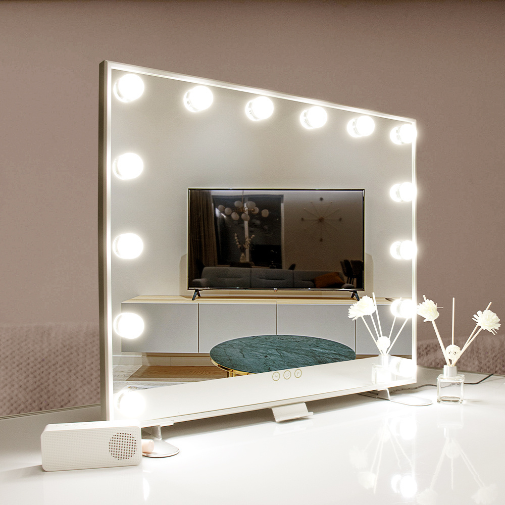 Hollywood 14 Light Bulbs LED Toilet Table  Makeup Mirror USB Power with Mobile Phone Stand Wall Mounted