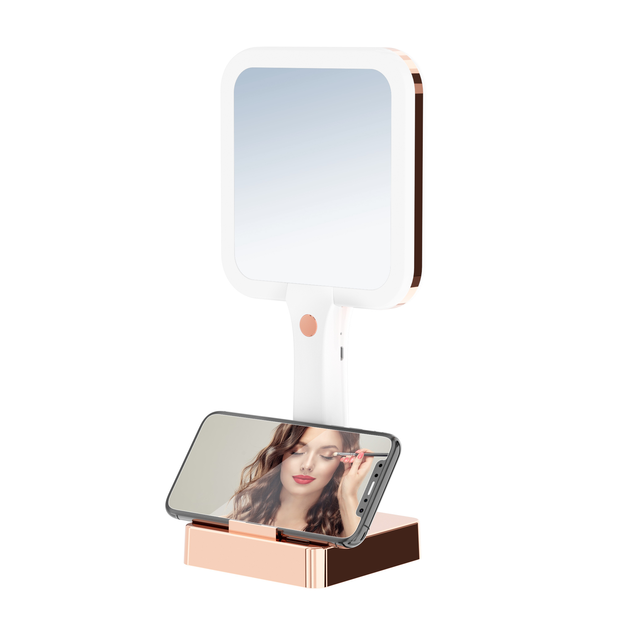 LED Vanity Makeup Cosmetic Hand held standing Lighted 5X Magnifying Gold Table Mirror with Lights