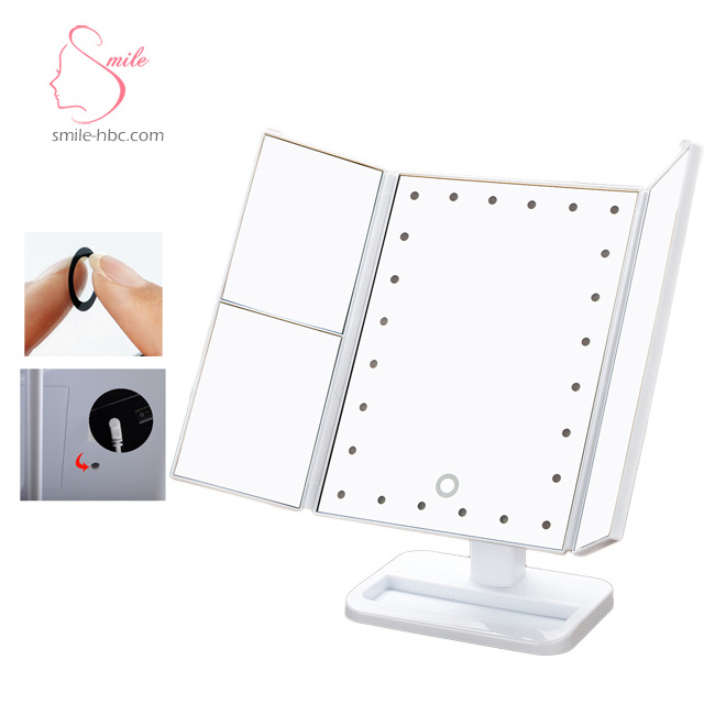 Tri-folding 3 Way Cosmetic Lighted LED Magnification Makeup Vanity Magnifying Mirror With 2X 3X Lights Make up Magnifier