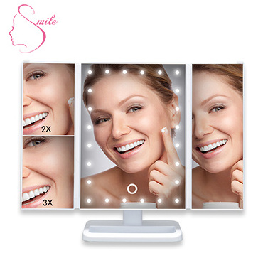 Tri-folding 3 Way Cosmetic Lighted LED Magnification Makeup Vanity Magnifying Mirror With 2X 3X Lights Make up Magnifier