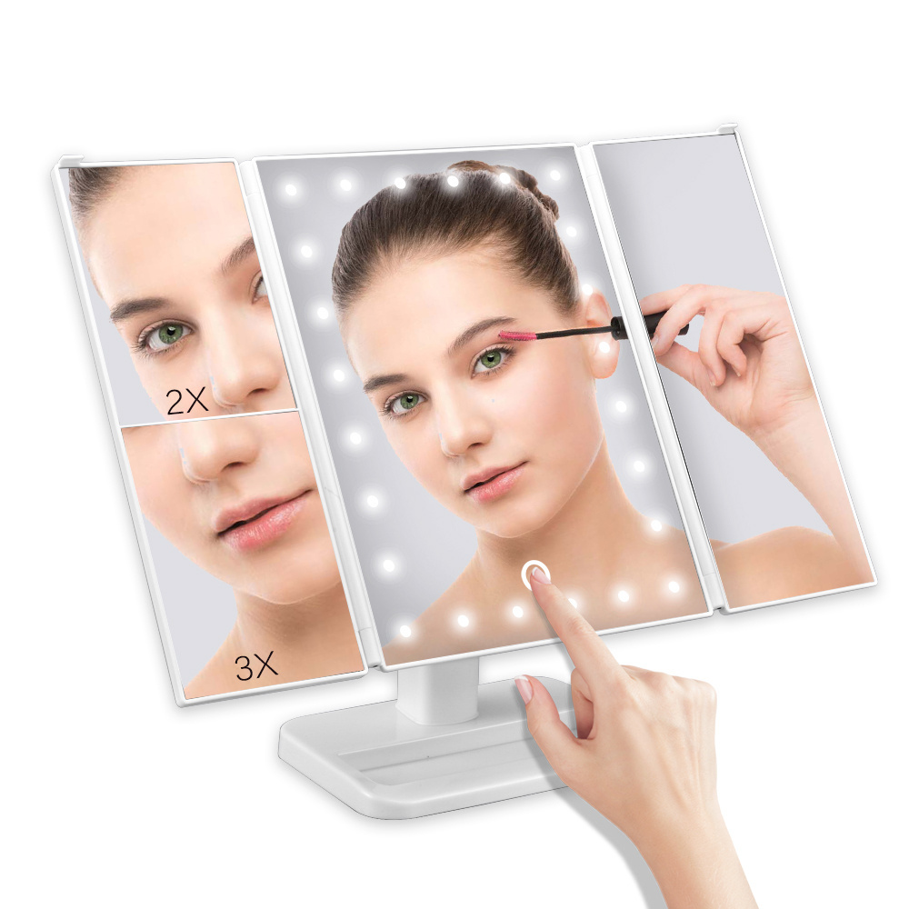 Tri-folding 3 Way Cosmetic Lighted LED Magnification Makeup Vanity Magnifying Mirror With 2X 3X Lights Make up Magnifier