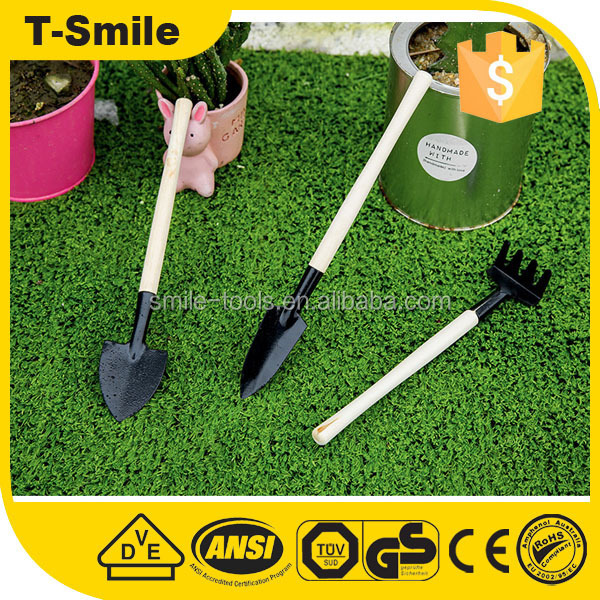 Home and Garden Wood Handle 3pcs set Mini Tools Spade Shovel Rake