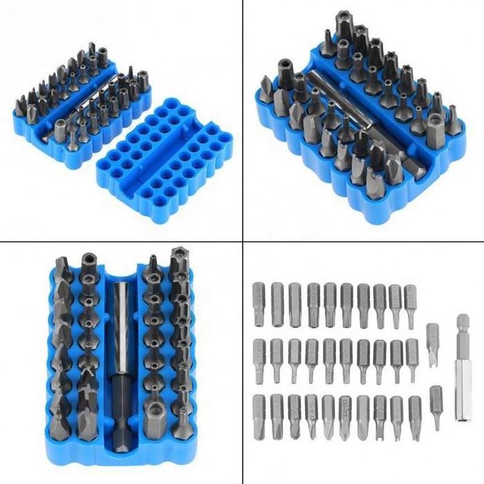 Screwdriver Bit Set 33pc Security Tool Drill Holder Torx Star Hex Security Bit Set Torx Star Hex 1/4