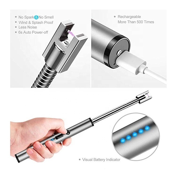 Creative Long Electric Candle Lighter USB Arc Lighter with LED Battery Indicator