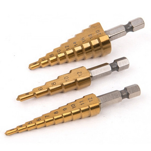 Titanium Coated High Speed Steel 3pcs Step Drill Bit Set for Drilling Metal