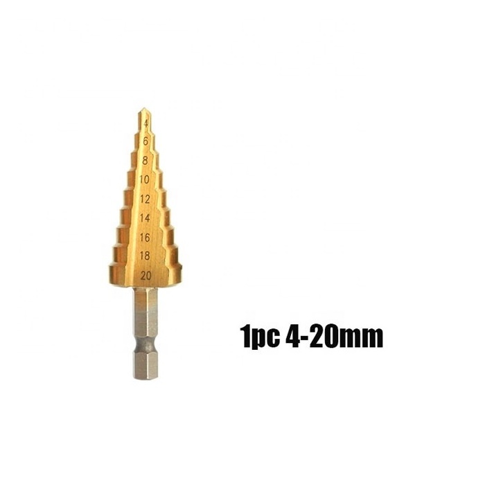 Titanium Coated High Speed Steel 3pcs Step Drill Bit Set for Drilling Metal