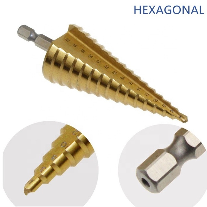 Titanium Coated High Speed Steel 3pcs Step Drill Bit Set for Drilling Metal