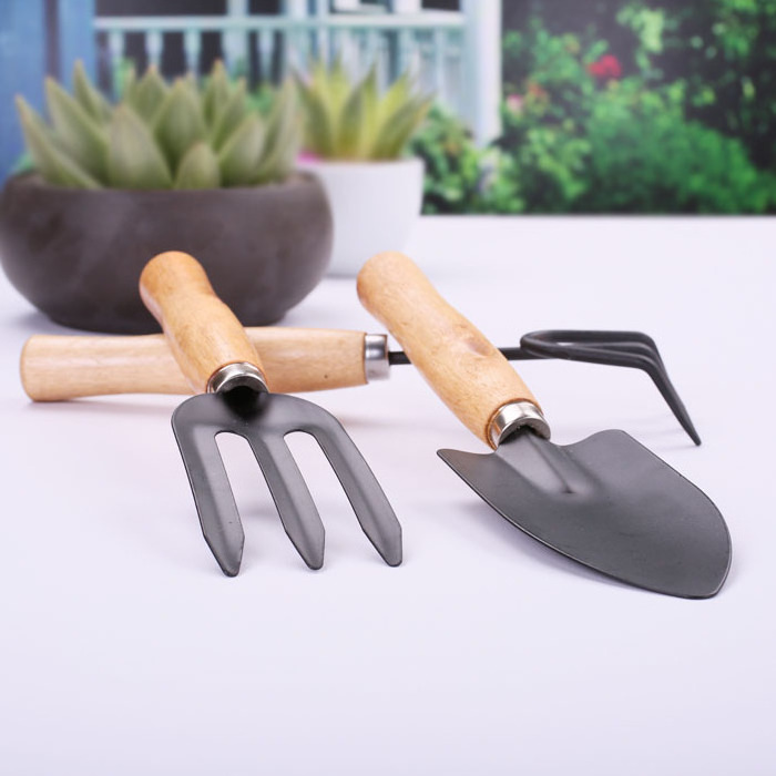 Home and Garden Wood Handle 3pcs set Mini Tools Spade Shovel Rake