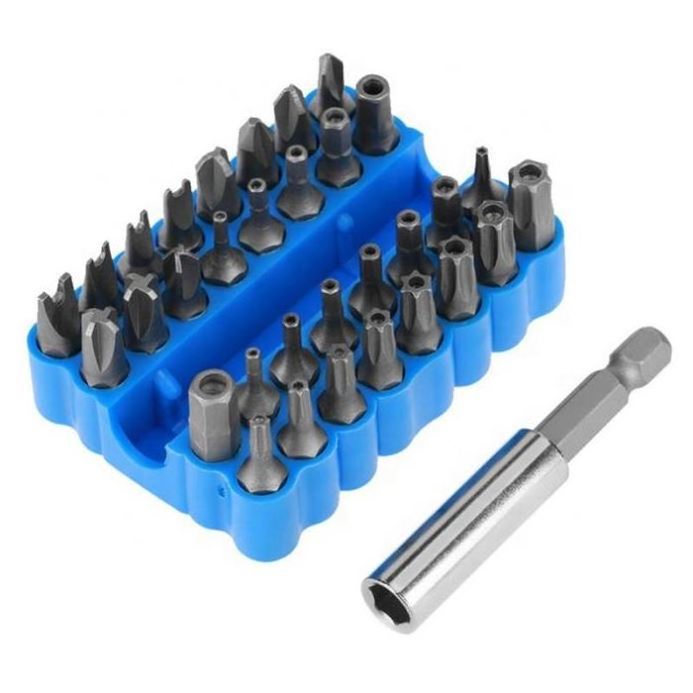 Screwdriver Bit Set 33pc Security Tool Drill Holder Torx Star Hex Security Bit Set Torx Star Hex 1/4