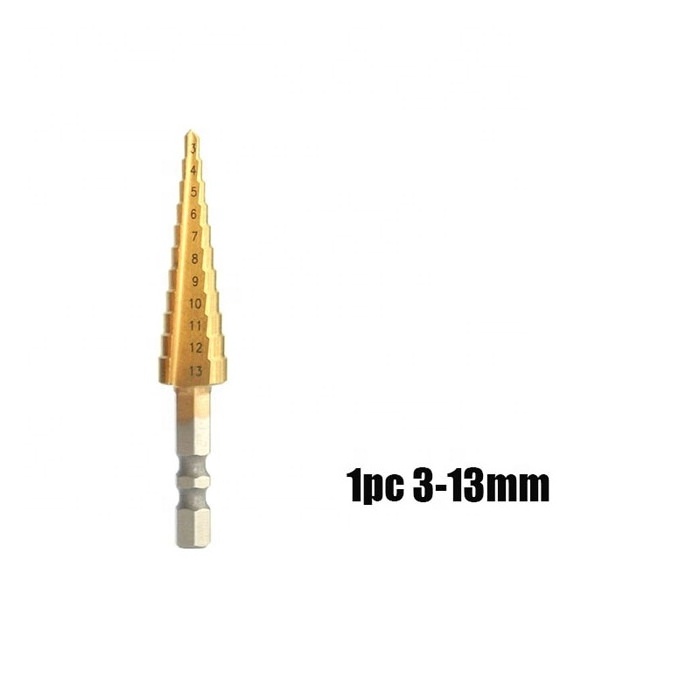 Titanium Coated High Speed Steel 3pcs Step Drill Bit Set for Drilling Metal