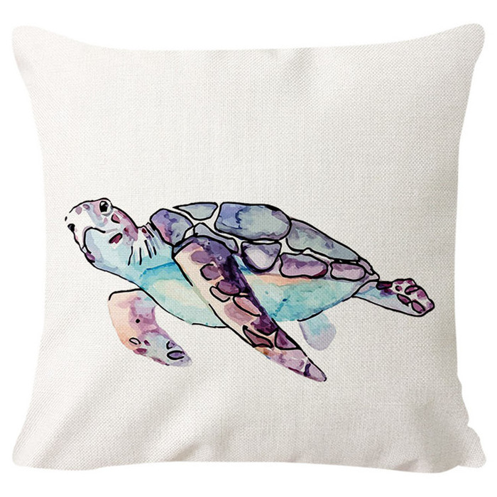 Sunbathing Lounger Pillow Cover Marine Blue Starfish Sea Crab Pattern Personalized Linen Cotton Pillow Cover OEM