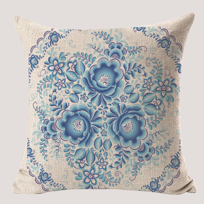 2024 China Supplier Best Price Sofa Chair Traditional Chinese Blue & White Porcelain Series Cotton Decorative Bulk Pillow Cases