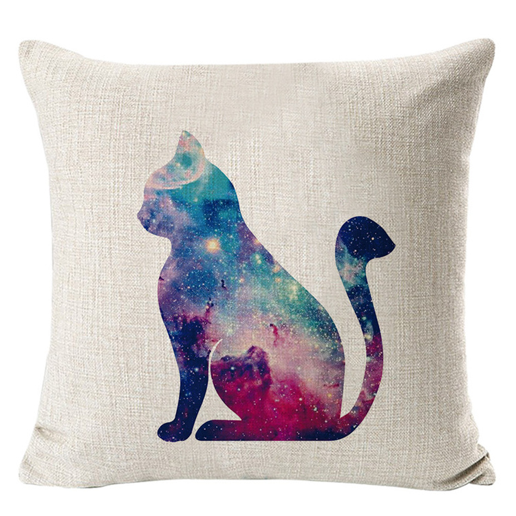 2024 Hot Sale Galaxy Cat Watercolor Print Modern New Factory OEM Wholesale Cotton Linen Garden Furniture Pillow Case