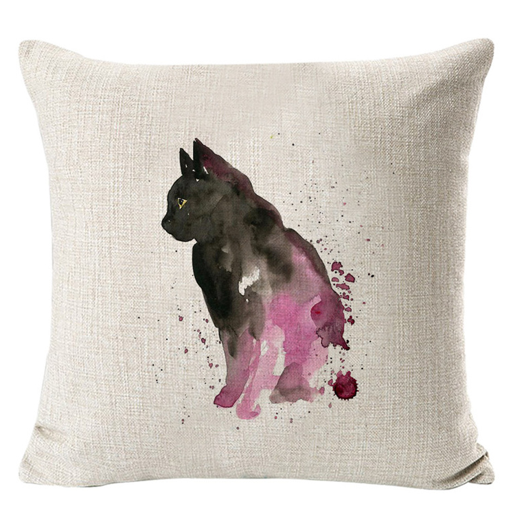 2024 Hot Sale Galaxy Cat Watercolor Print Modern New Factory OEM Wholesale Cotton Linen Garden Furniture Pillow Case