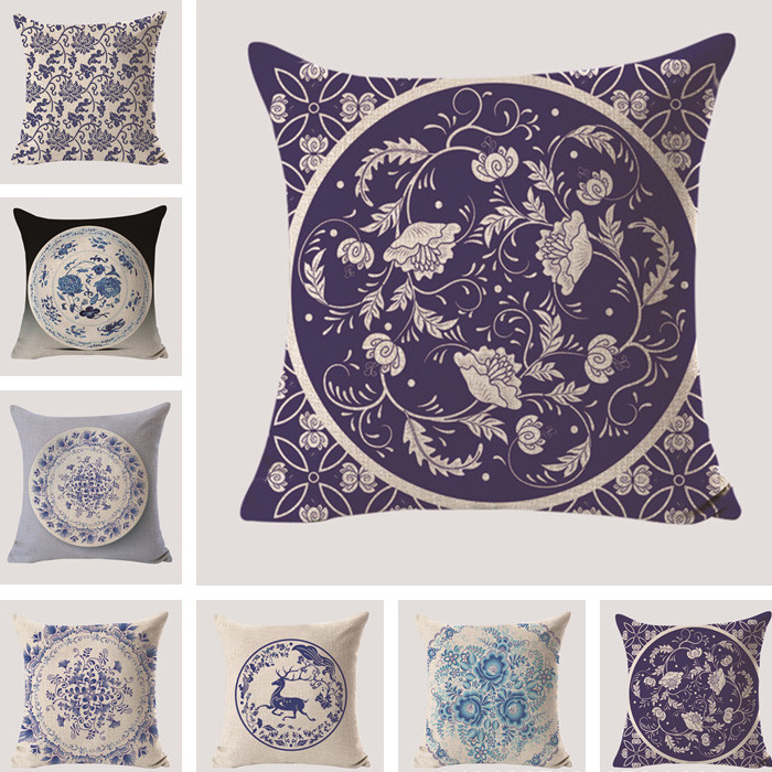 2024 China Supplier Best Price Sofa Chair Traditional Chinese Blue & White Porcelain Series Cotton Decorative Bulk Pillow Cases