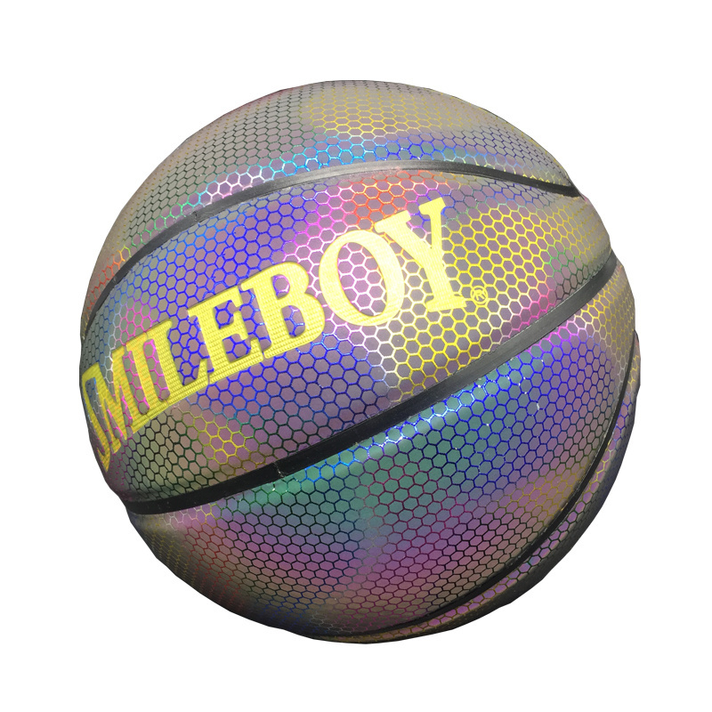 Glow in The Dark Freestyle Reflective Basketball Ball Offical Size 7 Natural Rubber and Butyl Composite Leather any Colors Match