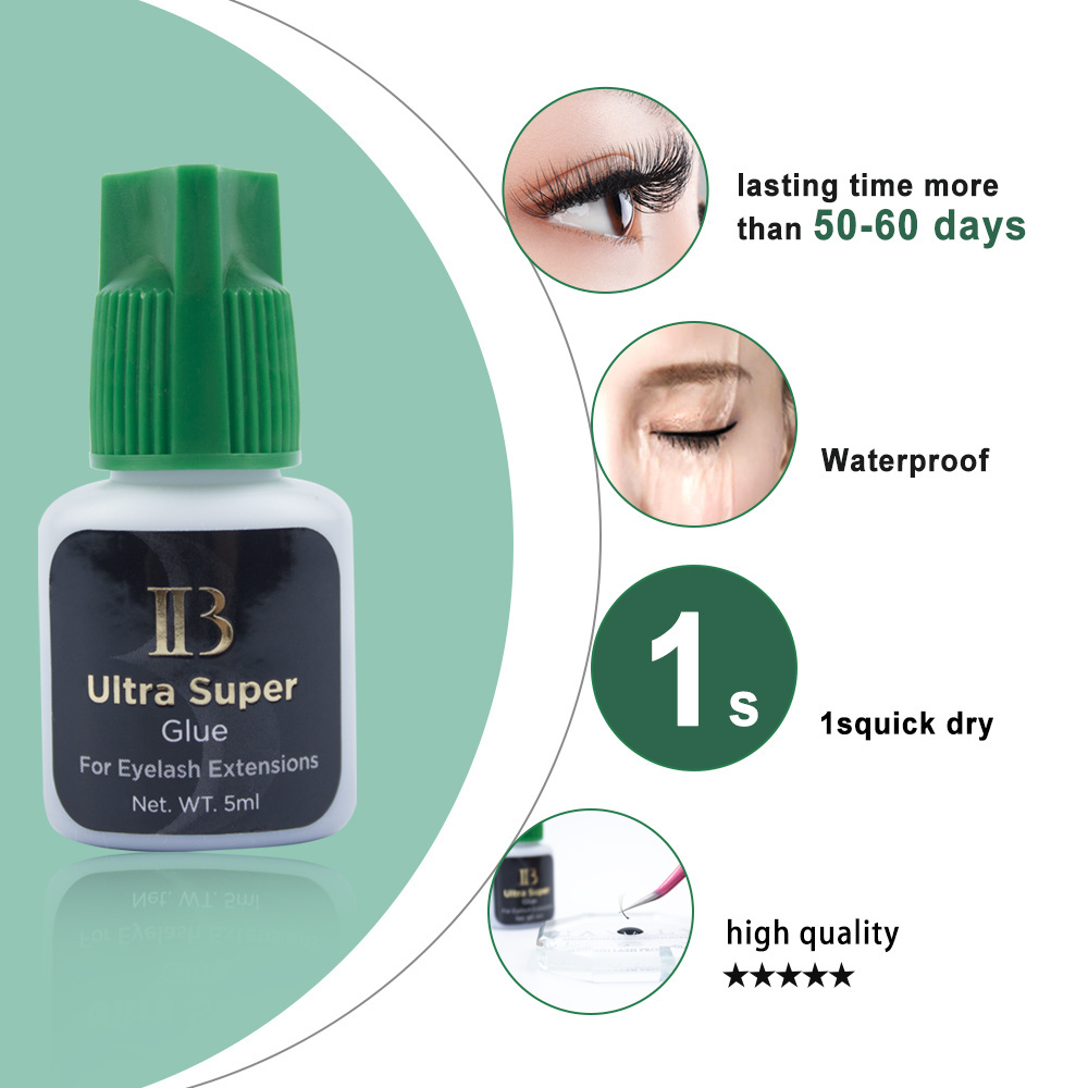 Hot sale IB i-beauty Ultra Super Glue Green Cap Fastest Glue for Eyelash Extensions Black Adhesive 5ml with ib Ultra Super Glue