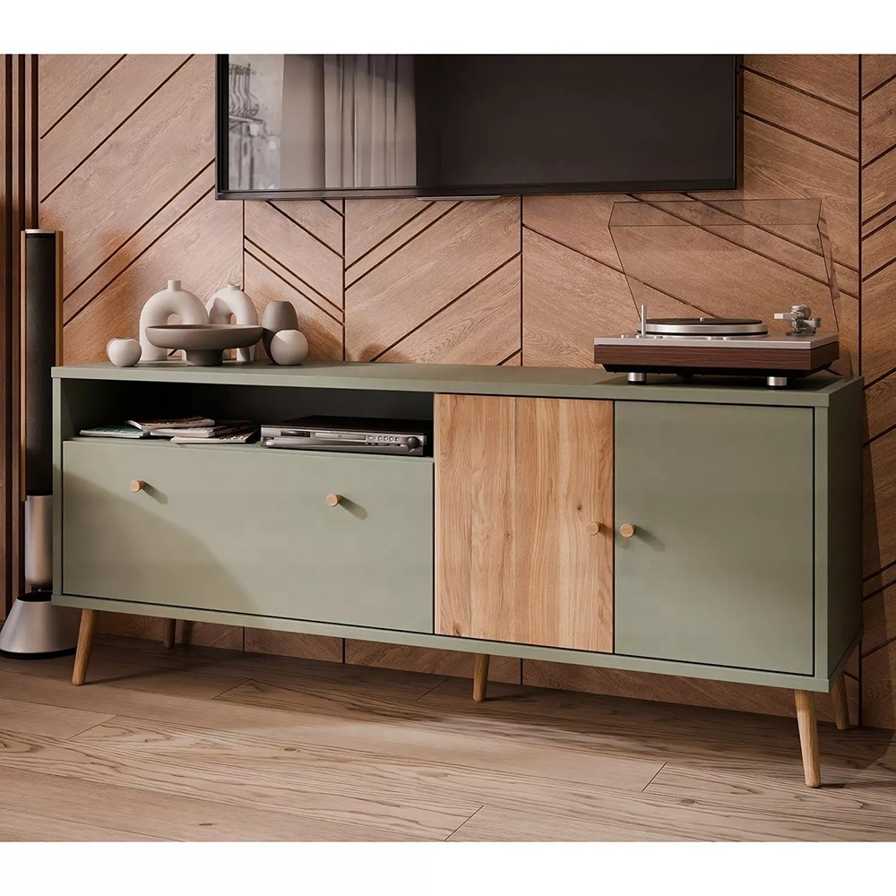 American style tv cabinet 2024 new fashion tv stand storage cabinet wood display green tv stand