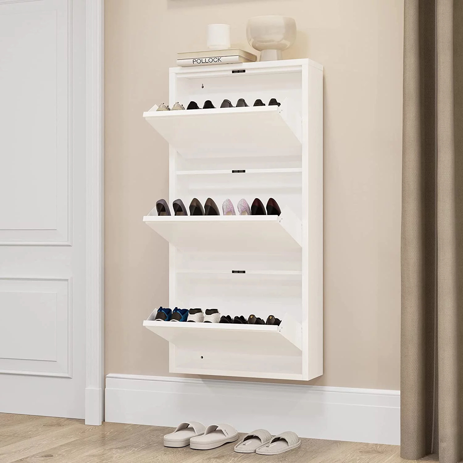 New Simple Design Wall Mount Entry Furniture ODM Service Shoe Cabinet For Living Room