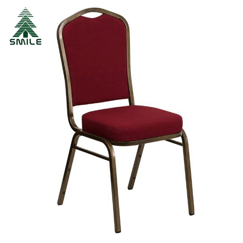 Burgundy Patterned Fabric Crown Back Banquet Stack Chair