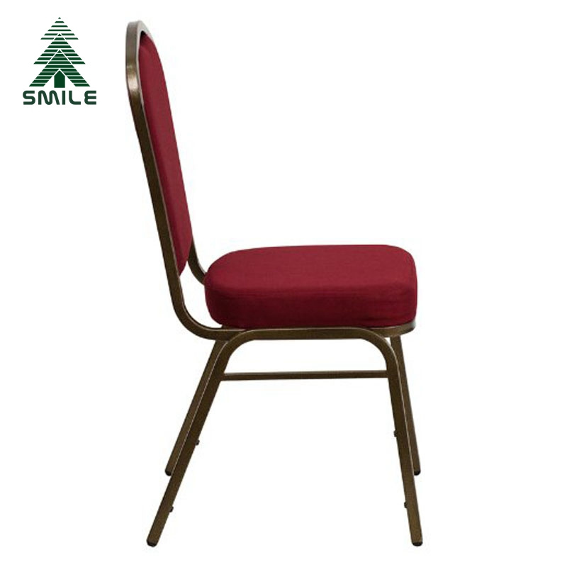 Burgundy Patterned Fabric Crown Back Banquet Stack Chair