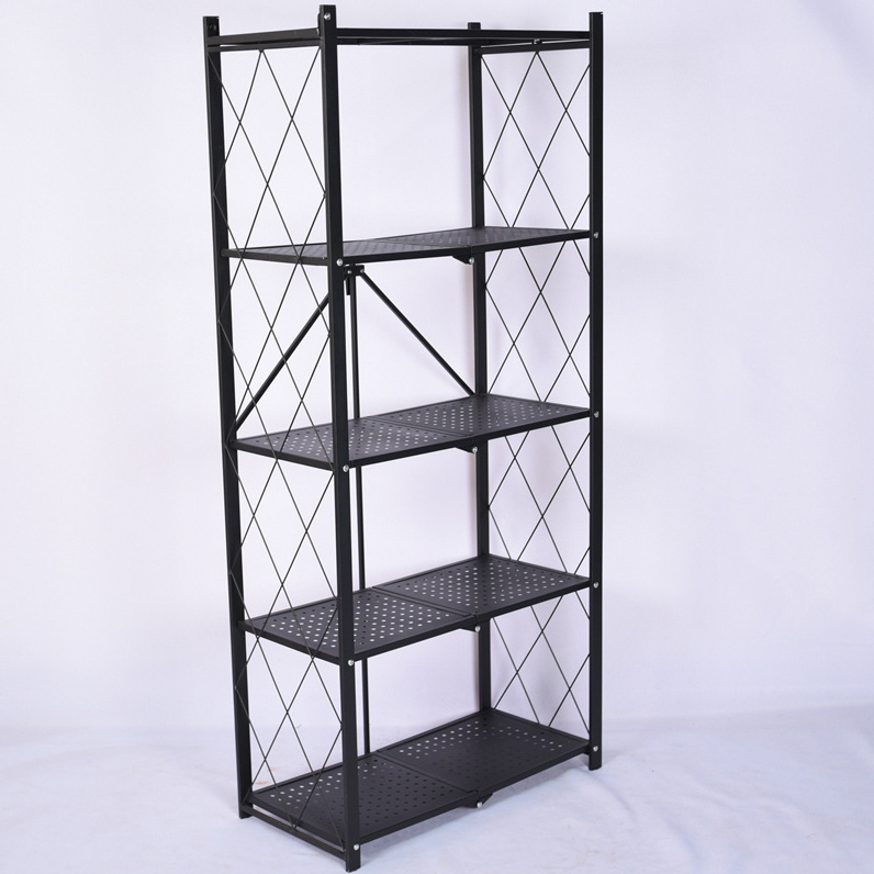 Foldable Household Organizer Light Duty Shelving Units Black Painting Metal Iron Storage Rack for Kitchen