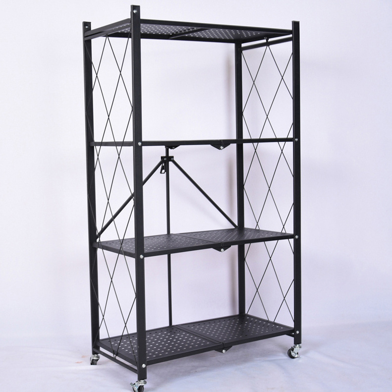 Hot Sale High Quality Home Storage Used Folading Shelving Units Large Capacity Black Iron Metal Kitchen Shelf Rack