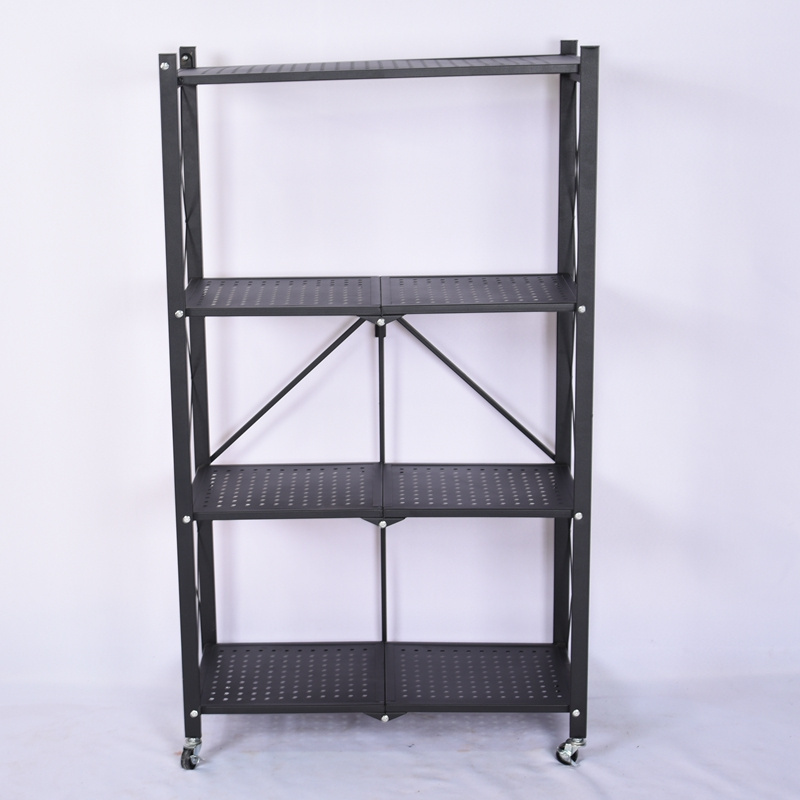 Hot Sale High Quality Home Storage Used Folading Shelving Units Large Capacity Black Iron Metal Kitchen Shelf Rack