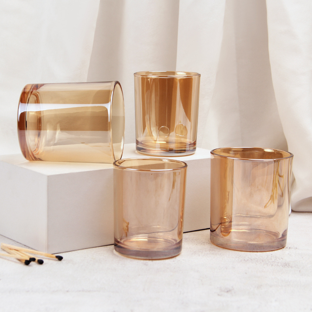 Hot sale Shiny iridescent glass candle jars for scent candles