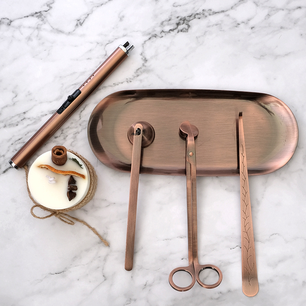 Antique Style 5 Pieces Copper Candle Wick trimmer Snuffer Dipper Lighter Kit Candle Accessories Set In Box