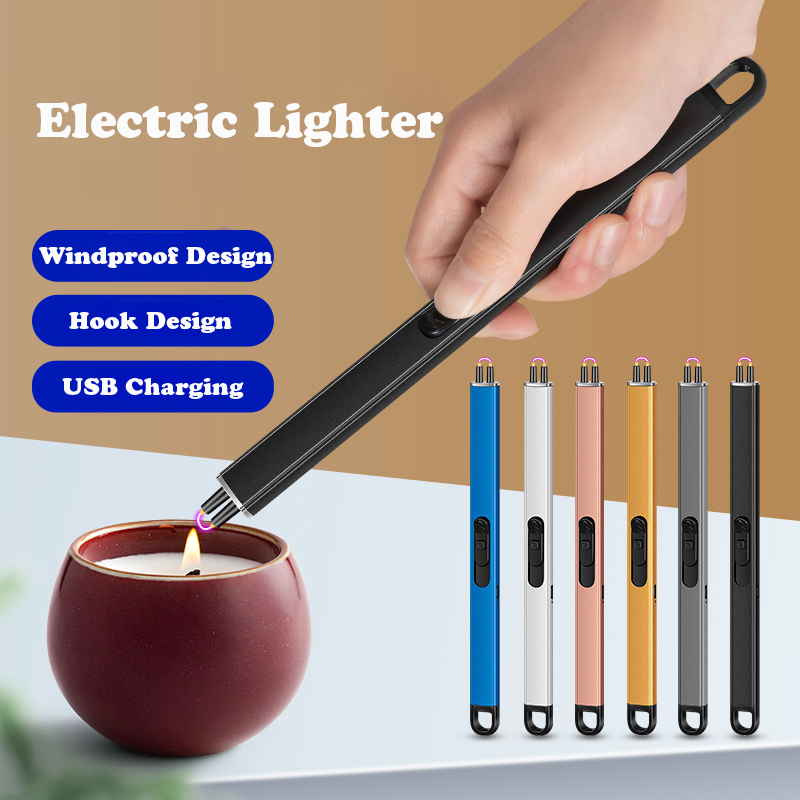 Luxury Electric Rechargeable USB Candle Lighter Flameless Lighters Colorful USB Rechargeable Lighter with Hook