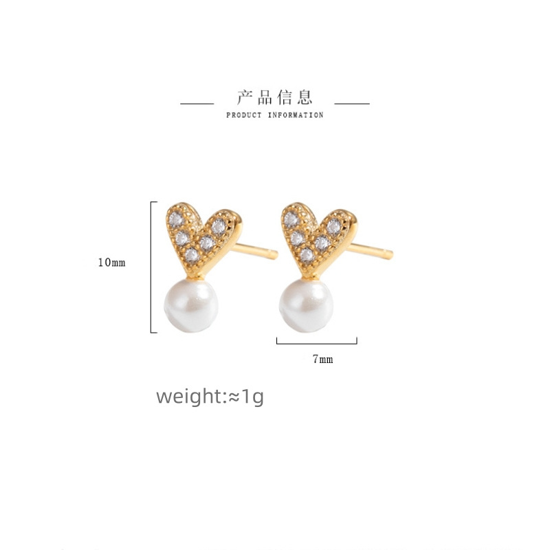 2024 new fashion silver earrings jewelry women real sterling silver gold plated heart shape with zircon pearl stud earring women