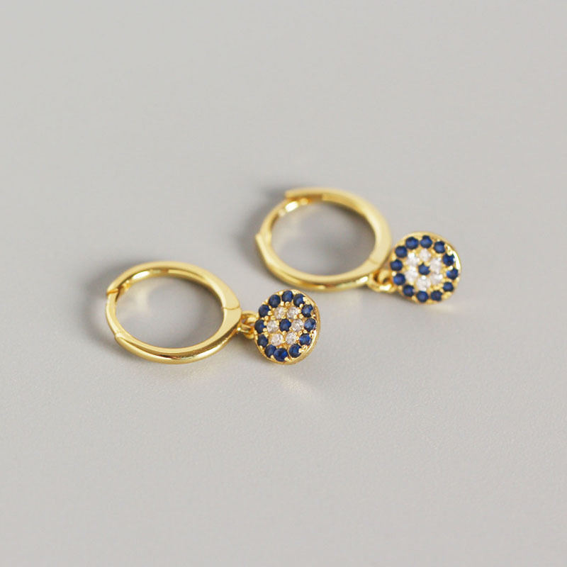 2024 fashion 925 Sterling Silver Blue Evil Eyes Drop Earrings Gold Plated Diamond Hoop Earrings for Women