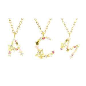 925 sterling silver butterfly necklace colorful diamond letter gold plated chain necklaces for women girls children