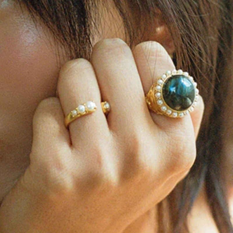 925 sterling silver fine jewelry rings special pearl gold plated open rings jewelry women