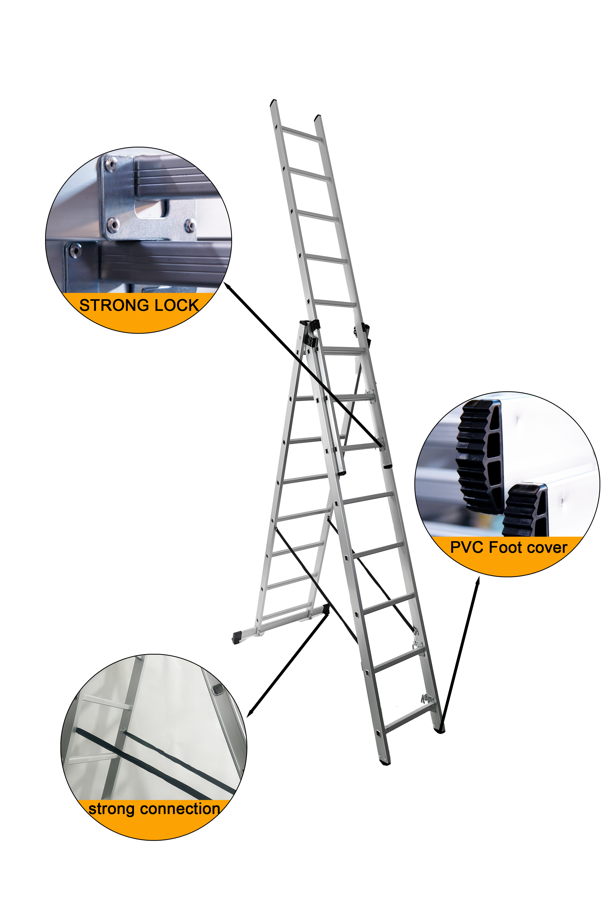 Multi-purpose Foldable Safety Extension Aluminum Ladder 3 layer TUV/GS