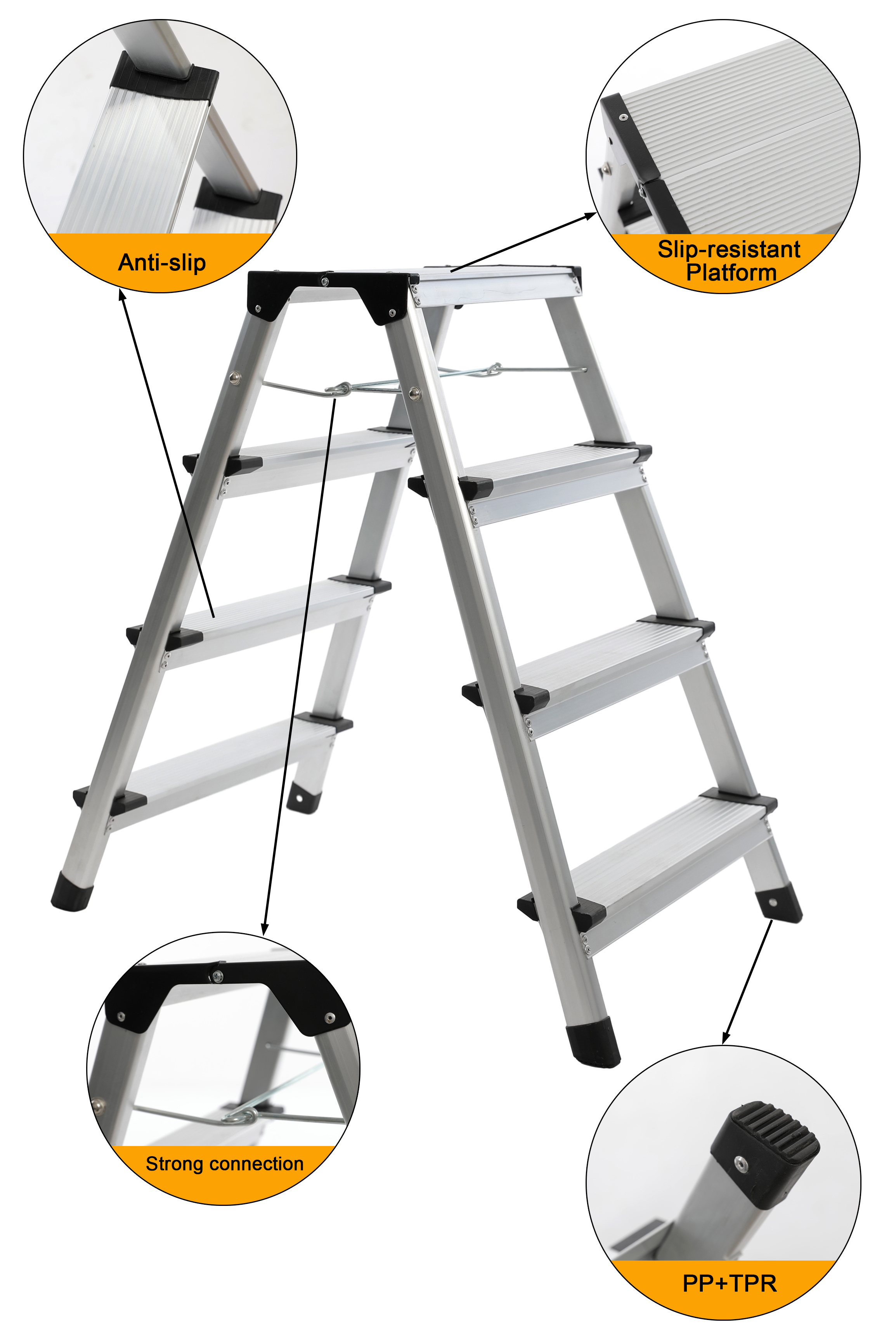 Wholesale Anti Slip Household Stools Step Aluminium Folding 3 Step Ladder