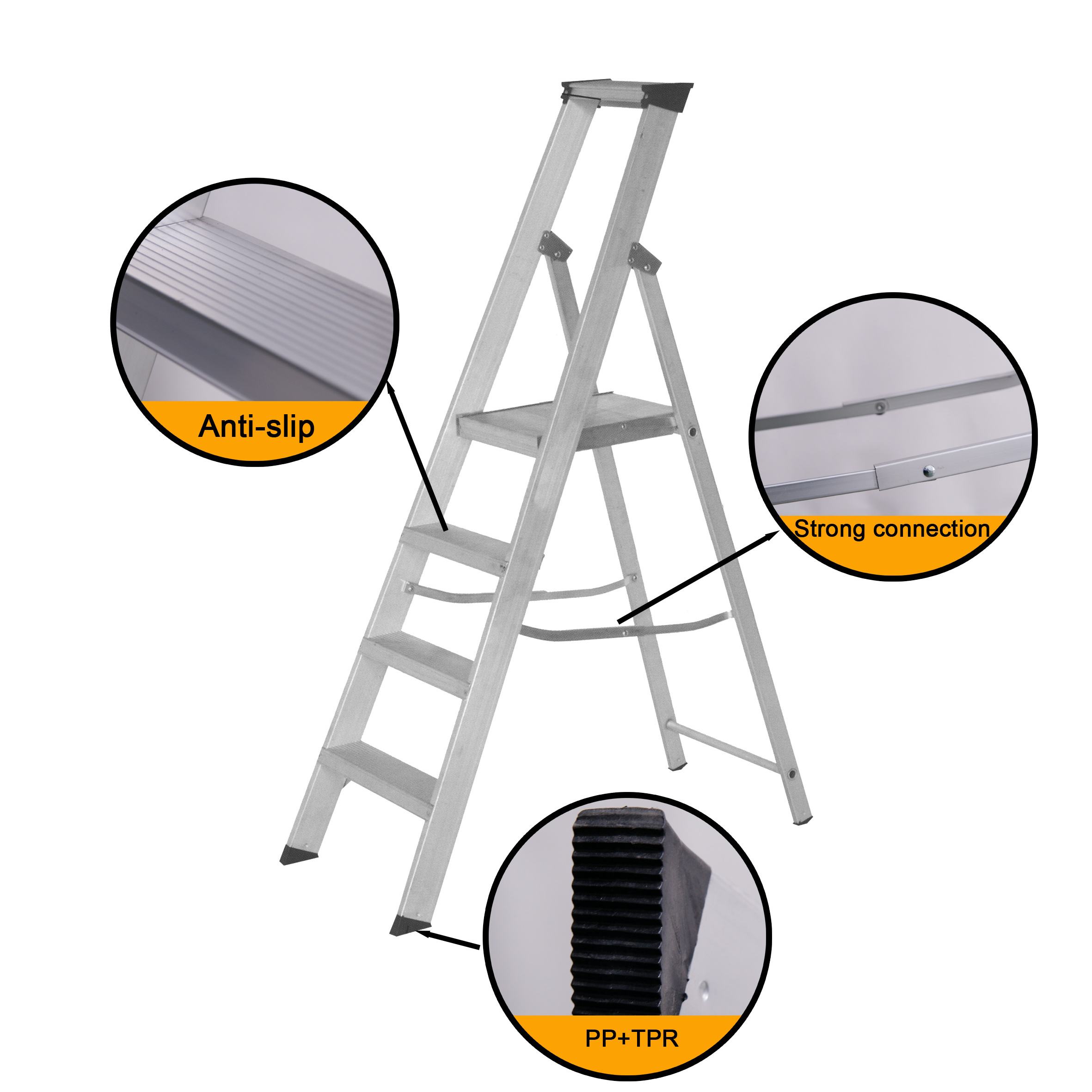 Safety folding 4 steps aluminium chair step ladders